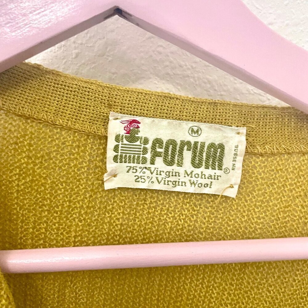 Vintage Forum Yellow 75% Virgin Mohair 25% Virgin Wool Sweater Size M - Picture 4 of 5
